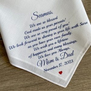 Handkerchief For Son On Wedding Day From Mom and Dad