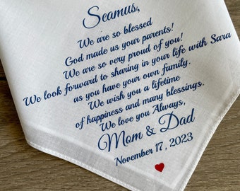 Handkerchief For Son On Wedding Day From Mom and Dad