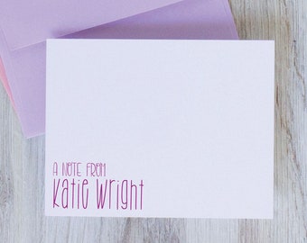 Personalized Name Stationary for Girls, Fun Stationery for Children, Set of 10 A2 FLAT Cards, Choose Colors, Custom Note Cards Set for Kids