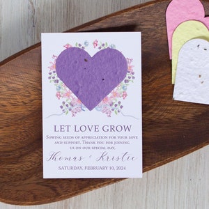 Personalized Wedding Favor with Plantable Wildflower Seed Paper Heart, Unique Wedding or Shower Favor for Guests, Love Grows, Let Love Grow