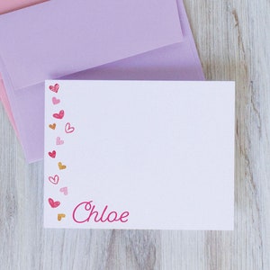 Personalized Heart Stationary and Envelopes, Cute Notecards Custom Gifts for Girls, Childrens Stationery Sets, A2 FLAT Cards, Set of 10