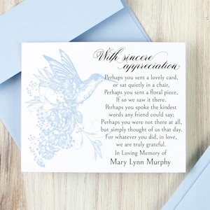 Personalized Hummingbird Funeral Thank You Cards: Sympathy Memorial Notes with Envelopes Customized with Name and Dates