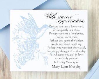 Personalized Hummingbird Funeral Thank You Cards: Sympathy Memorial Notes with Envelopes Customized with Name and Dates