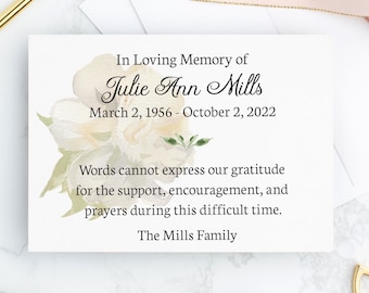 White Rose Bereavement Thank You Cards: Personalized Sympathy Notes
