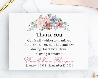 Floral Sympathy Thank You Cards: Personalized Bereavement Acknowledgement