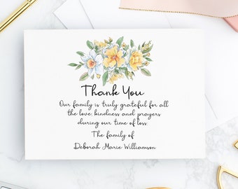 Personalized Floral Sympathy Thank You Cards: Elegant A2 Linen