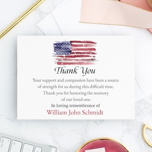 Personalized Funeral Thank You Cards: American Flag Memorial
