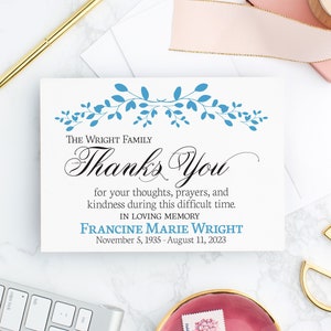 Personalized Sympathy Thank You Cards with Envelopes, Memorial Gratitude Thanks for After Funeral Service, Bereavement Acknowledgement