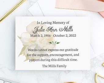 White Rose Bereavement Thank You Cards: Personalized Sympathy Notes