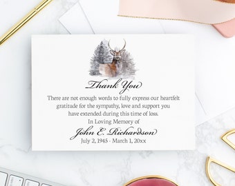 Funeral Thank You Cards for Men Personalized Sympathy Acknowledgement Cards with Envelopes Deer Outdoorsman Thank You Card Set Man