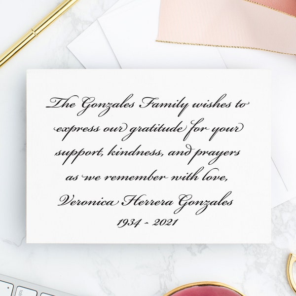 Personalized Bereavement Acknowledgement Thank You Note Cards, Elegant Sympathy Thank You Cards after Funeral, Choose Set Size and Colors