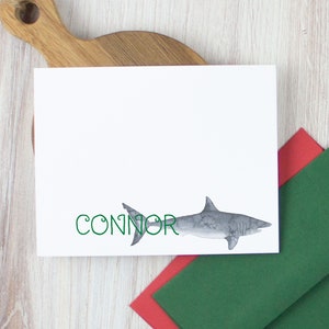 Shark Stationary Set with Envelopes, Custom Shark Lover Gift for Boys, Personalized Note Cards for Kids, Thank You Cards for Kids, A2 FLAT