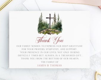 Personalized Sympathy Thank You Cards: Forest Cross, Linen Cardstock
