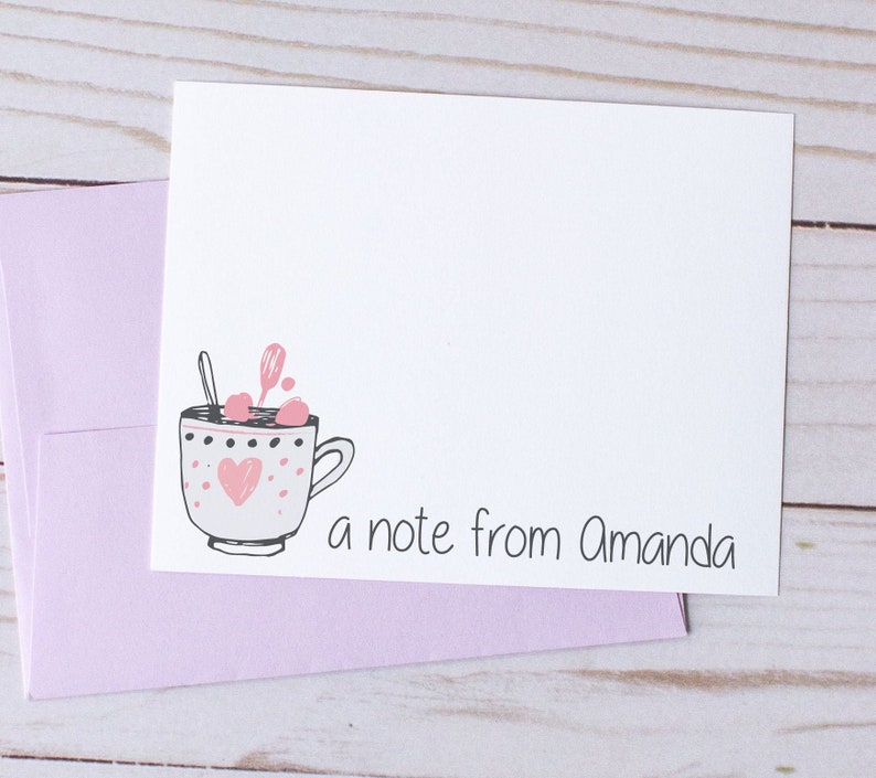 Choose Colors Set of 10 A2 FLAT Personalized Note Cards with Envelopes A Note From Stationary Gift for Coffee Lover Tea Lover Gift