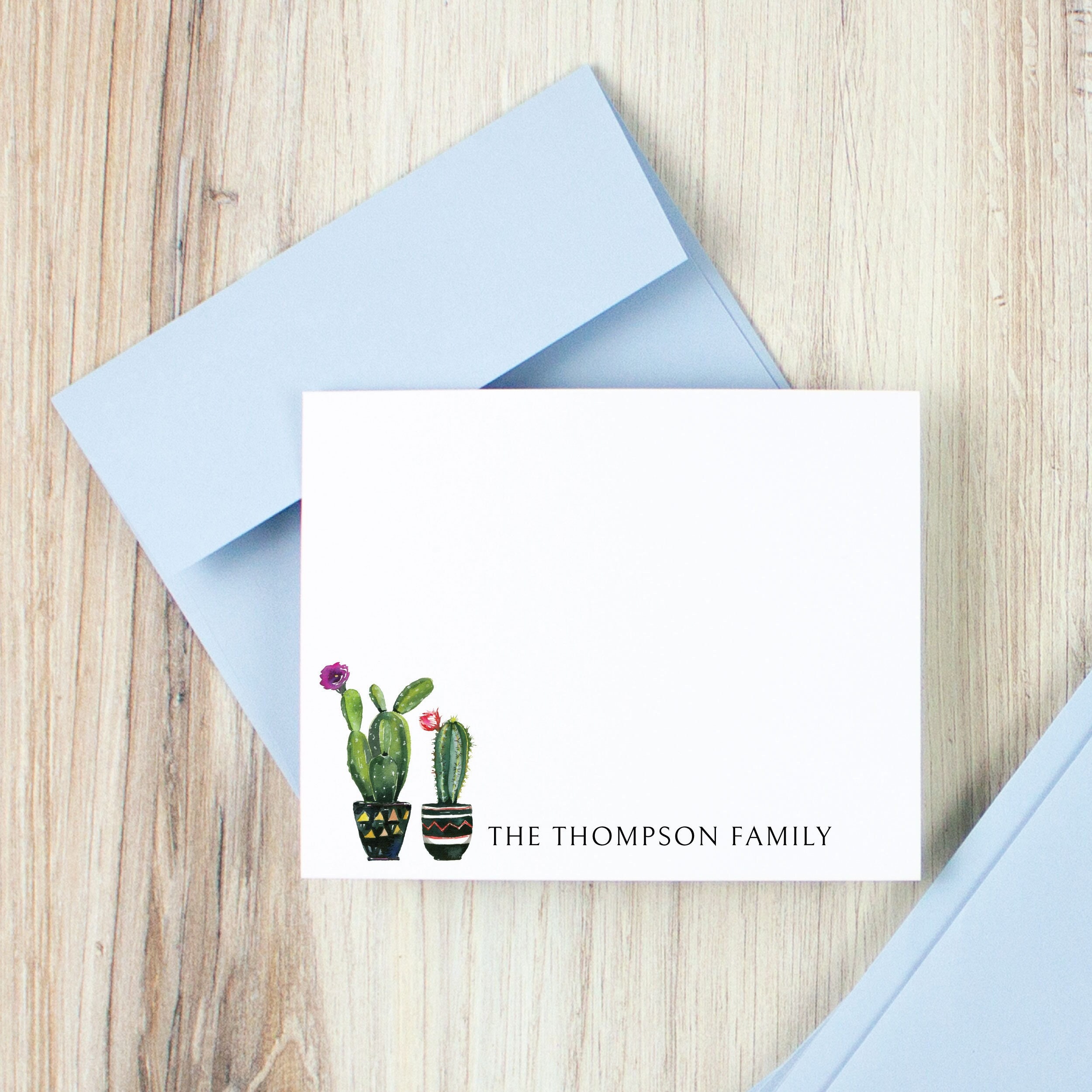 Personalized Succulent Cactus FLAT CARD Stationery Set for Women, Modern  Rustic Stationary Notecards with Envelopes - SUCCULENT FLAT