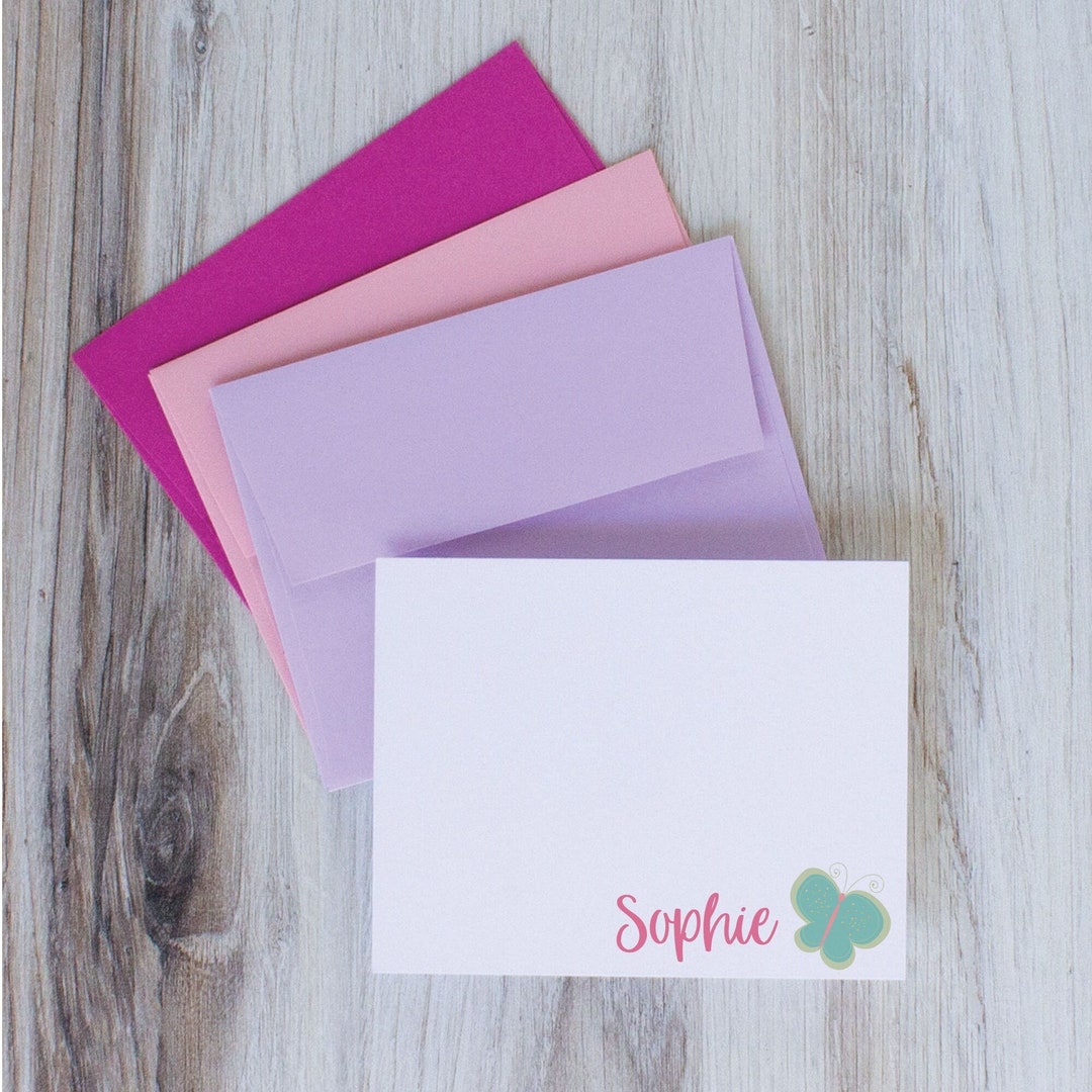 Personalized Butterfly Note Card Set: Teal Stationery for Girls - Etsy
