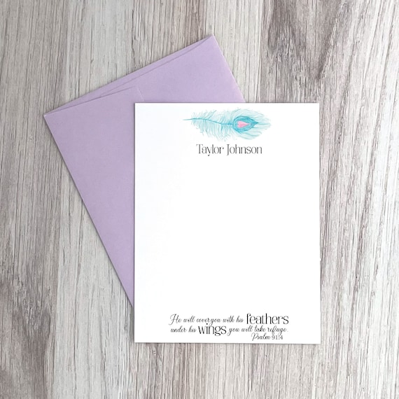 Psalm 91:4, Personalized Stationery Set for Women, Set of 10