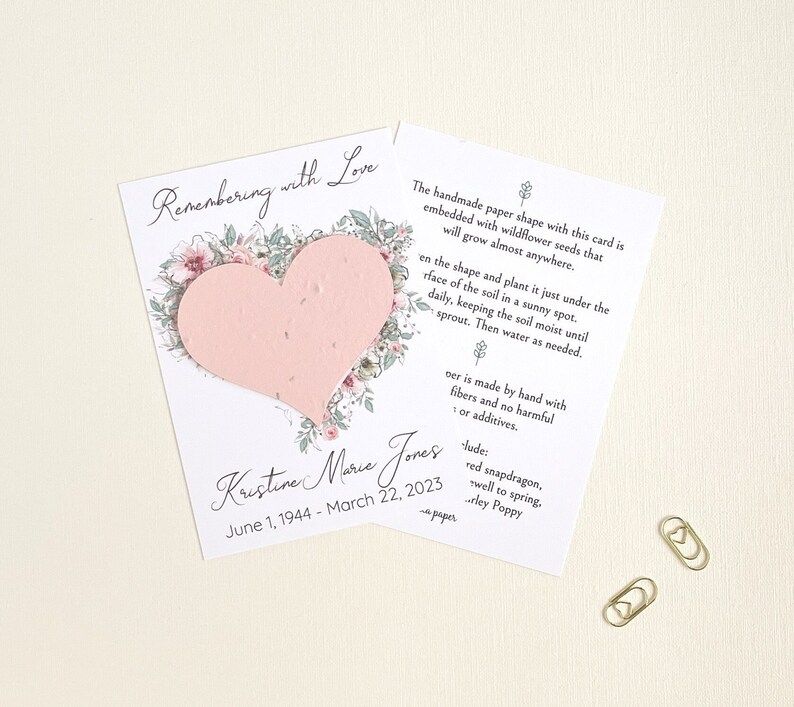 Funeral Favors for Guests Memorial Service Plantable Heart Etsy