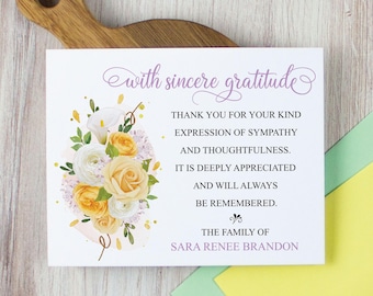 Sympathy Thank You Cards Funeral Thank You Notes Yellow Rose Bereavement Cards with Envelopes Message Inside Choose Quantity