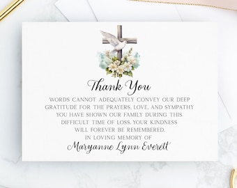Personalized Christian Sympathy Thank You Cards: Dove, Cross, Floral