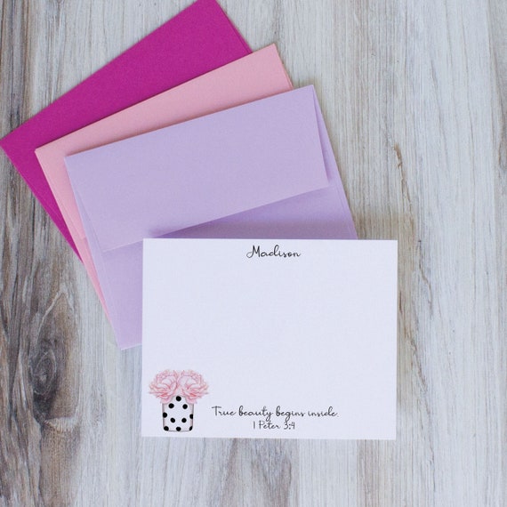 Personalized Christian Scripture Note Cards with Envelopes A2 FLAT Cards Customized with Name and Bible Verse Religious Gift for Women