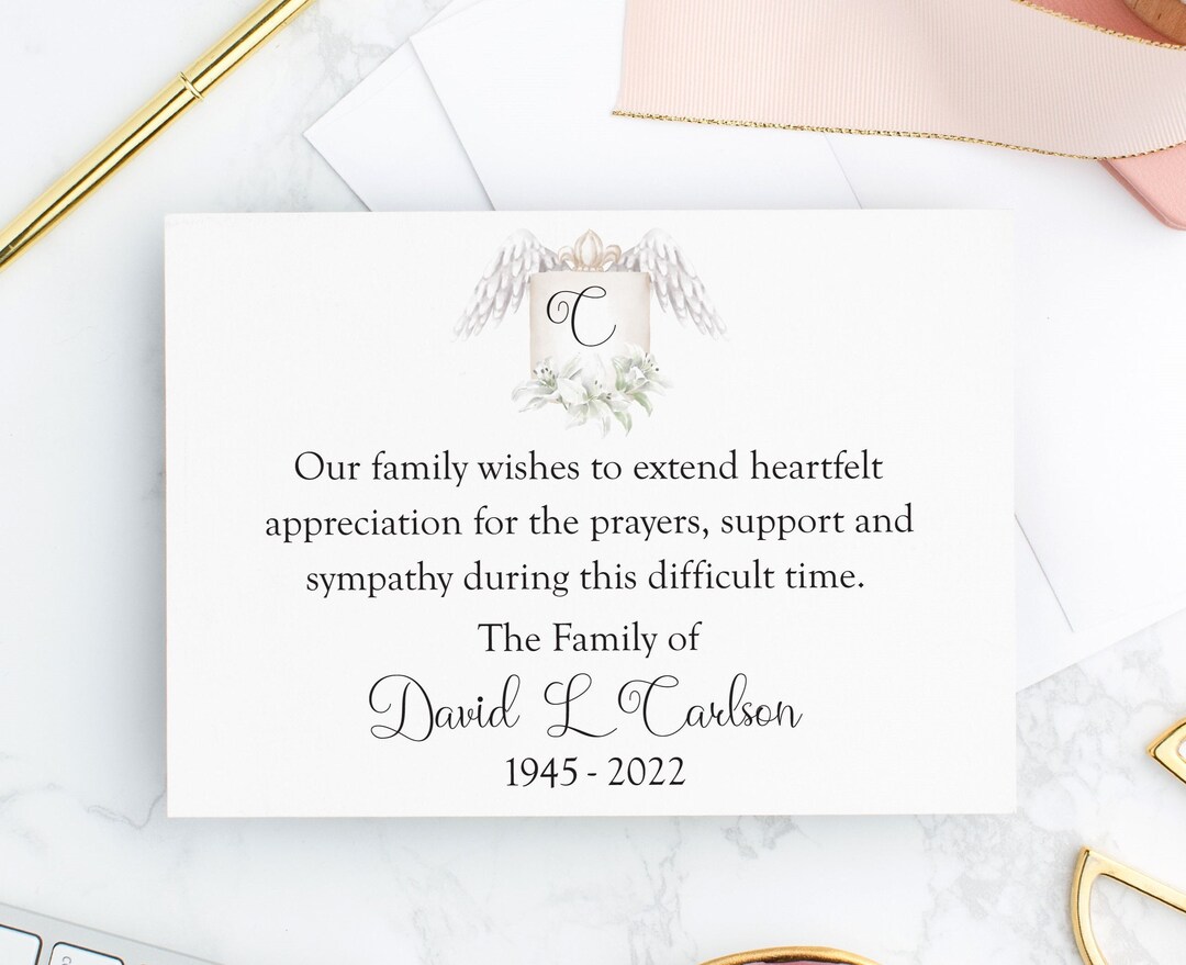 Personalized Funeral Thank You Cards With Envelopes, A2 Linen Folded Card, Choose Quantity