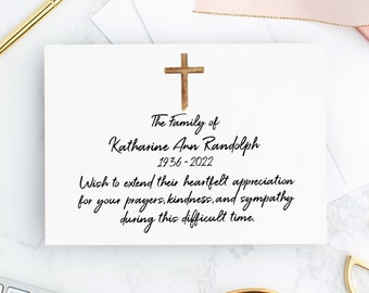 Personalized Catholic Sympathy Thank You Cards: Religious Funeral Bereavement Notes