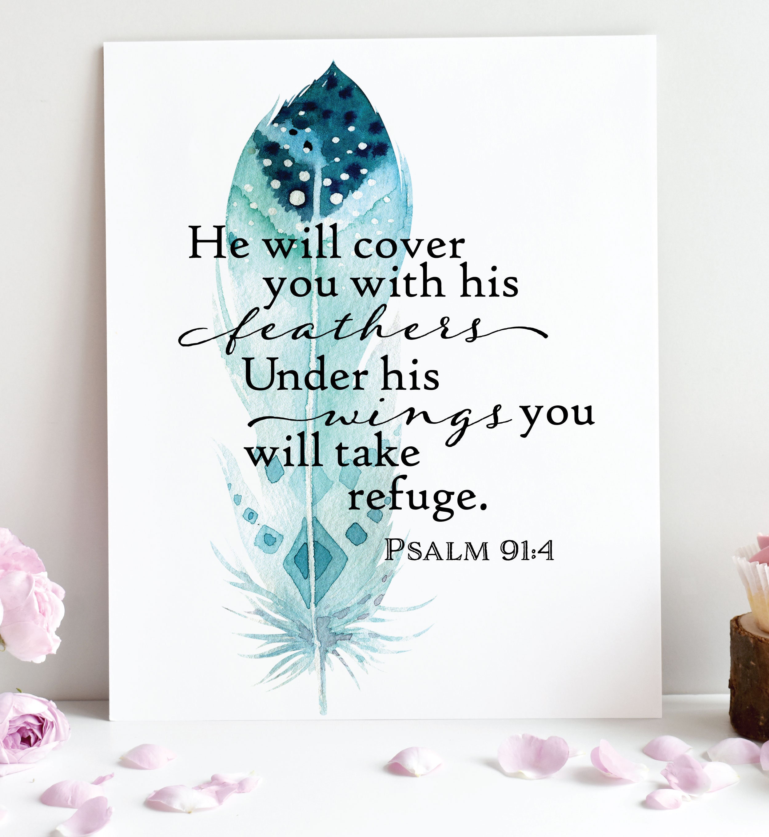Psalm 91 Wall Art Print He Will Cover You With His Feathers Etsy Hong 
