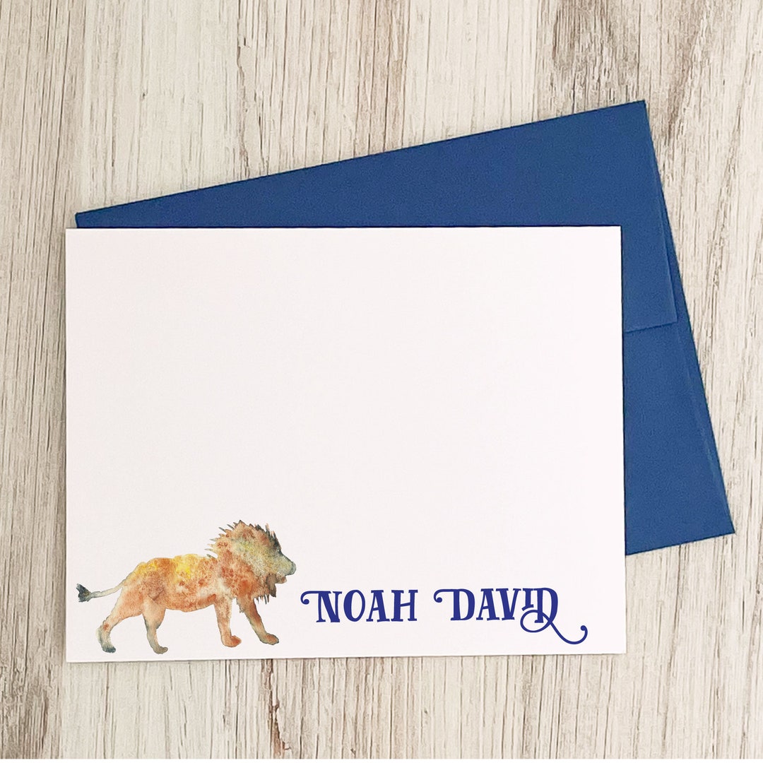 Lion Stationary Set for Boys Personalized Note Cards Thank Etsy