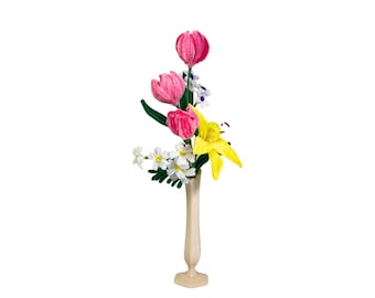 Chenille Stems Flower Bouquet: Lily & Tulip(Vase not included)/Pipe Cleaner Flower/Handmade Flower/Gift For Mom/Home Decor/Housewarming Gift