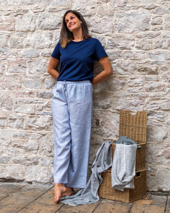 ladies striped linen trousers