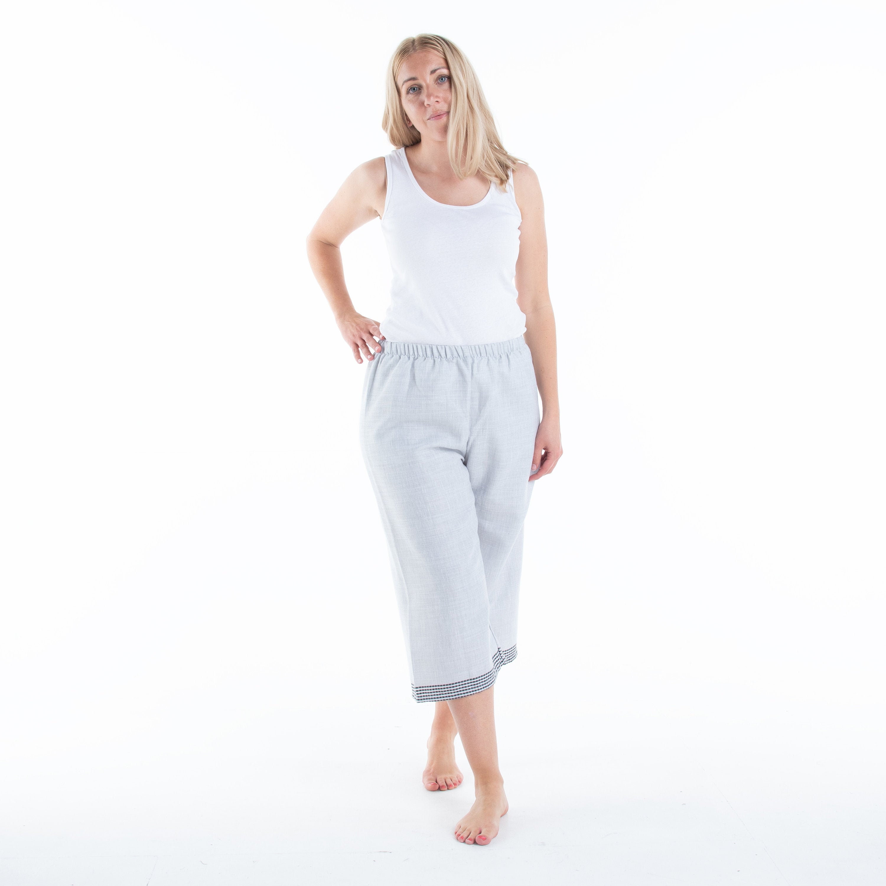 Womens Cropped Light Grey Cotton 