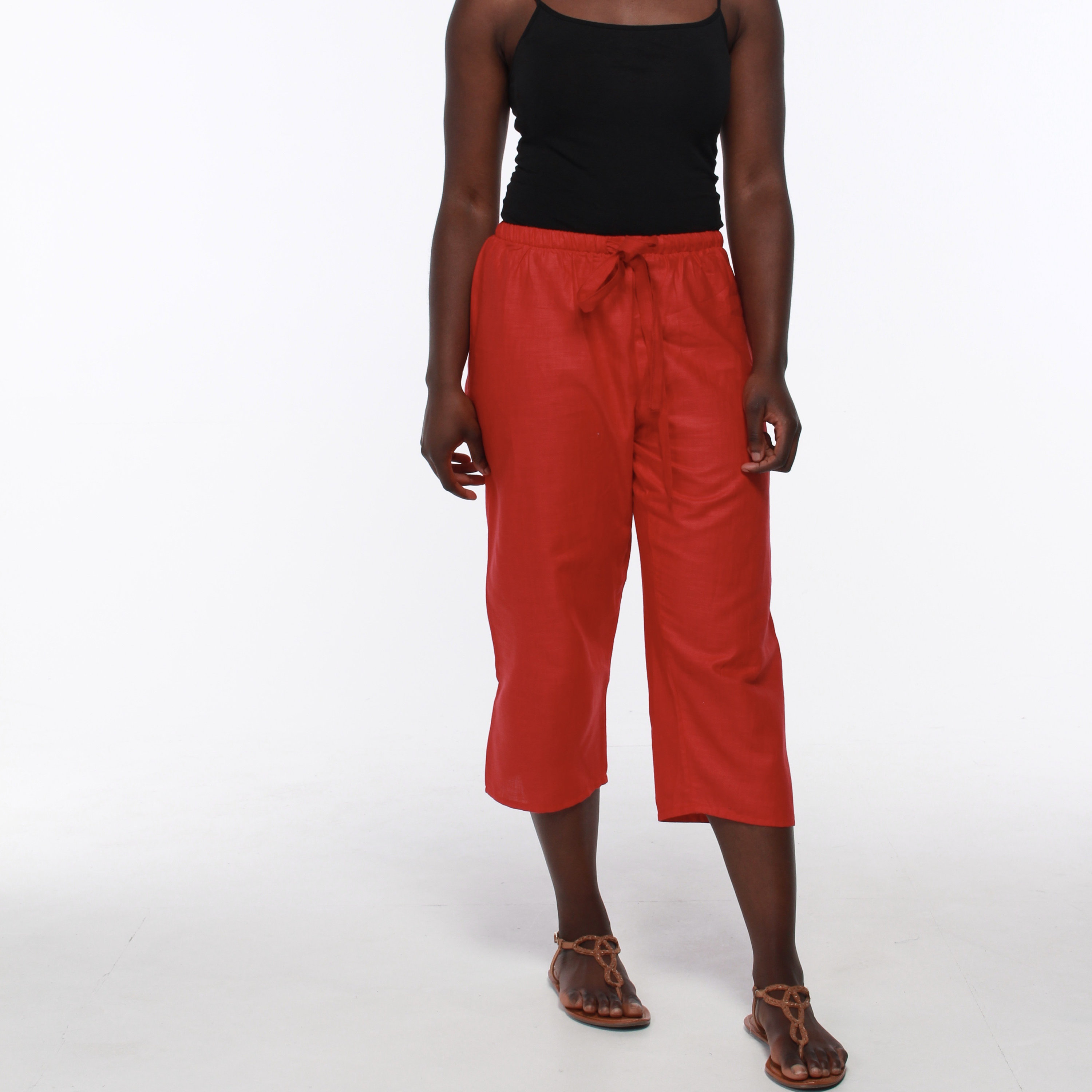 Cropped Red Linen Women's Trousers 