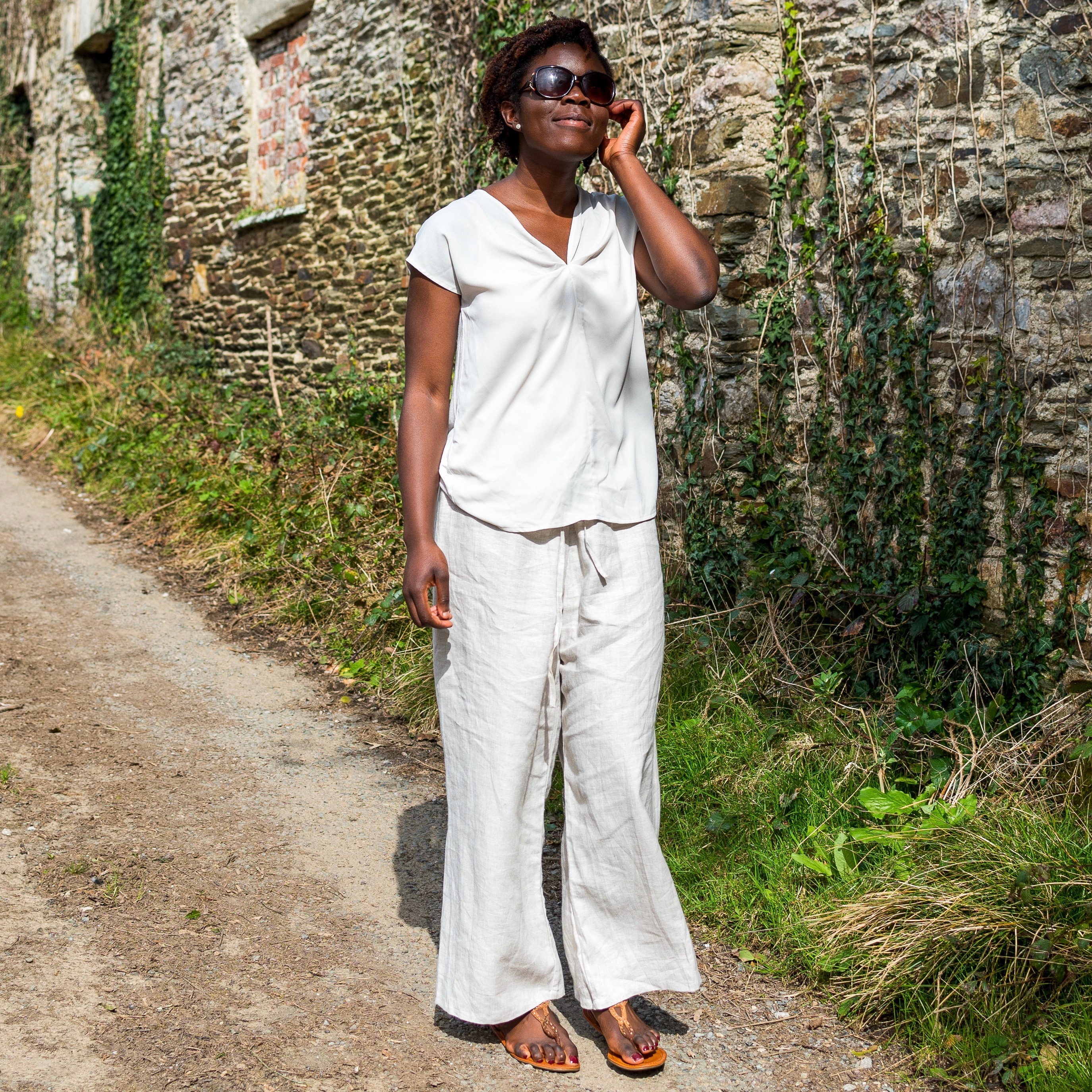 Women's Light Beige Linen Trousers 