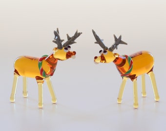 Glass Santa Claus Deer, Glass Christmas Deer, Lampwork Santa Reindeer, Blown Glass Tiny Santa Deer, Christmas Deer, Christmas Decoration