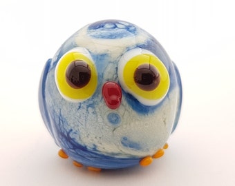 Glass Owl, Lampwork Owl Figurine, Handmade Glass Baby Owl