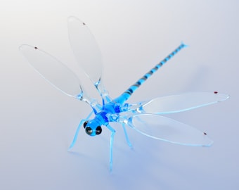 Glass Dragonfly Figurine, Blown Glass Blue Dragonfly, Lampwork Blue Dragonfly, Realistic Dragonfly, Blown Glass Insects