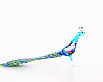 孔雀の像、ガラス製の孔雀の置物、孔雀の装飾品、孔雀のギフト、鳥好き