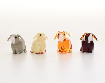 Glass Baby Bunny Figurine, Lop Eared Baby Rabbit, Lampwork Baby Bunny Miniature, Blown Glass Rabbit, Blown Glass Bunny