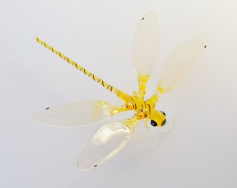 Glass Dragonfly Figurine, Blown Glass Dragonfly, Lampwork Yellow Dragonfly, Realistic Dragonfly, Blown Glass Insects