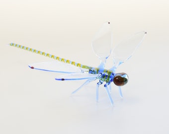 Glass Dragonfly Figurine, Blue Dragonfly, Blown Glass Dragonfly, Lampwork Dragonfly, Realistic Dragonfly, Blown Glass Insects