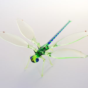 Glass Dragonfly Figurine, Blown Glass Dragonfly, Lampwork Green Dragonfly, Realistic Dragonfly, Blown Glass Insects