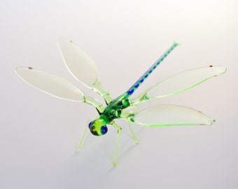 Glass Dragonfly Figurine, Blown Glass Dragonfly, Lampwork Green Dragonfly, Realistic Dragonfly, Blown Glass Insects