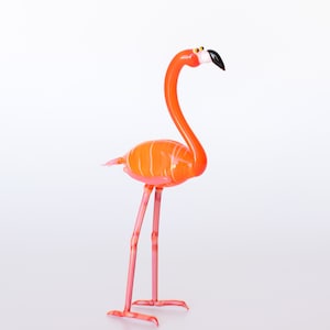 Glass Flamingo Figurine, Orange Glass Flamingo, Lampwork Flamingo Sculpture,Blown Glass Flamingo