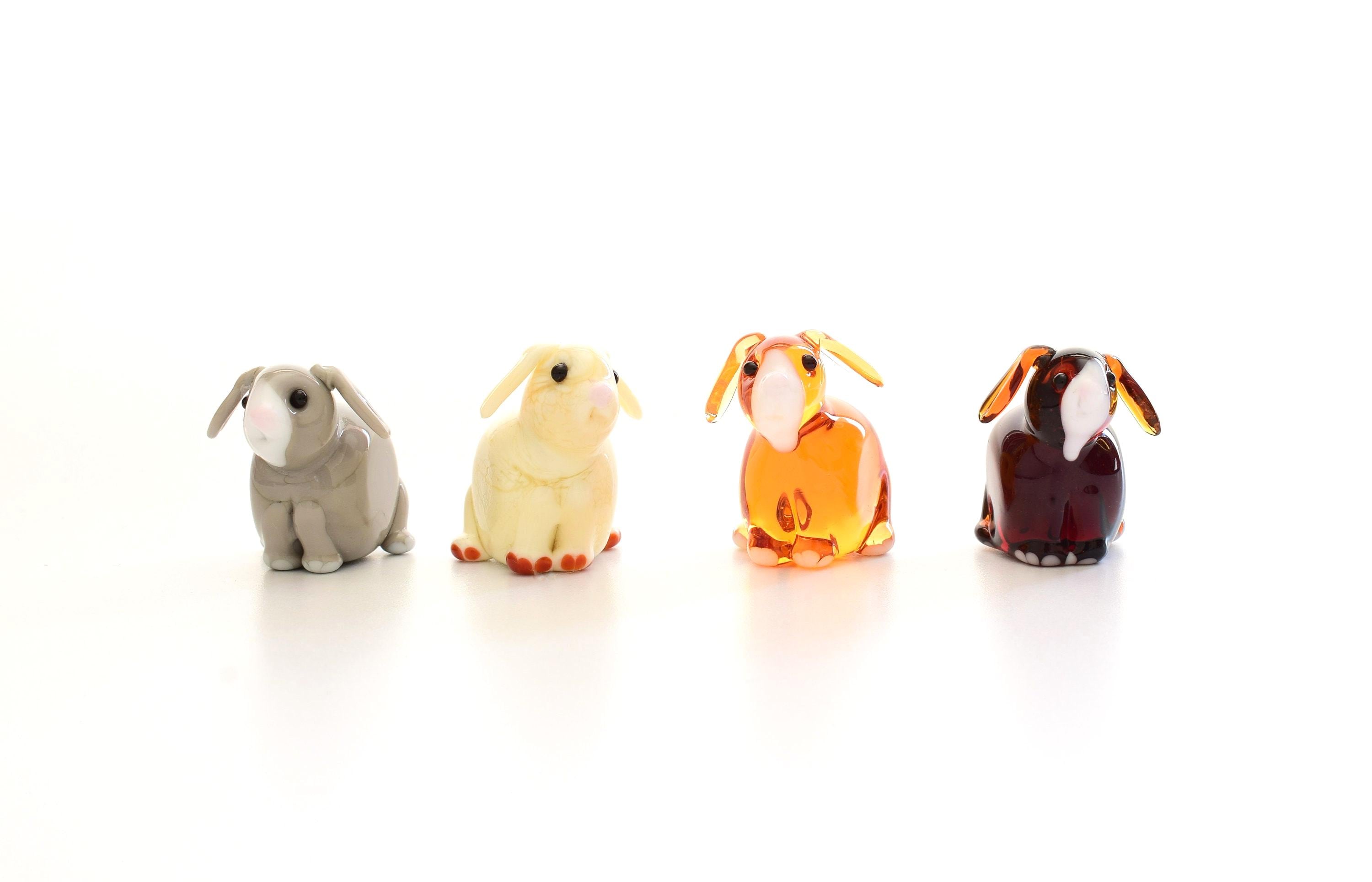 Glass Baby Bunny Figurine: Lop Eared Lampwork Rabbit Miniature - Handmade Blown Glass Animal Sculpture
