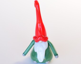 Gnomo de cristal, gnomo escandinavo de vidrio soplado, tomte de cristal, jardín de hadas, gnomos de vidrio soplado, lindo enano de vidrio, hongos de vidrio, hongos de vidrio soplado