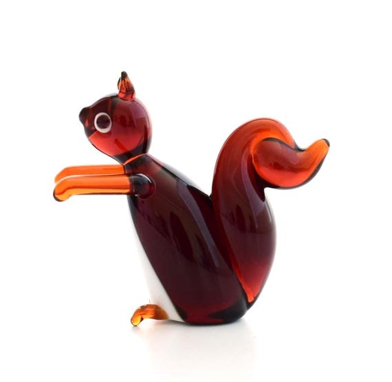 ランプワークガラスのリスの置物：手作りのミニチュア動物彫刻 - Etsy 日本