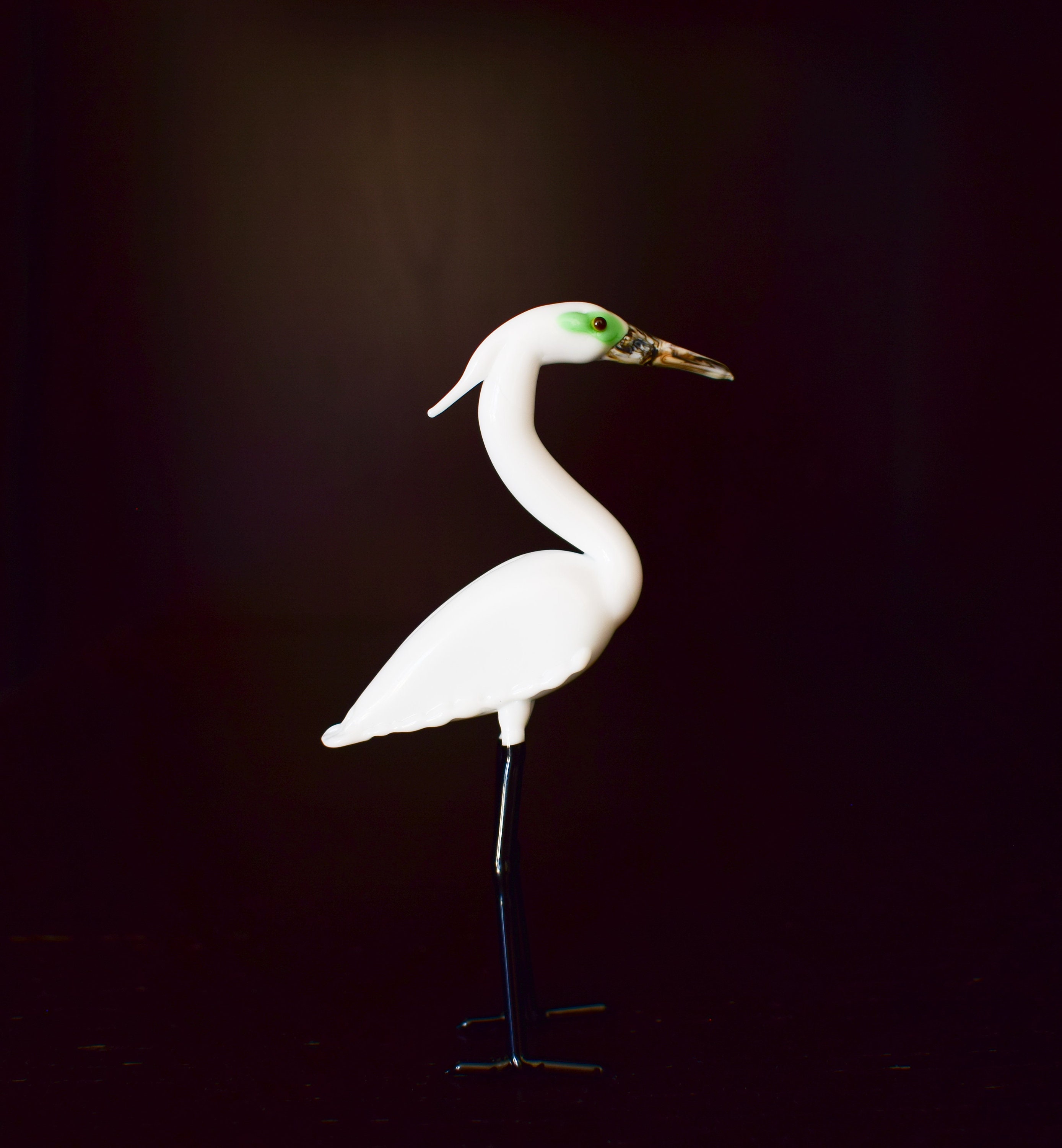 Hand Carved Wood and Metal White Egret Bird Statue 21 Inches High