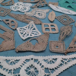 Geassorteerde Lace Insert Bundel 7 Applicaties Handgemaakte Bobbin Lace Linnen Franse Inserts Ephemera Craft Kit Antieke Appliques Shabby Frans