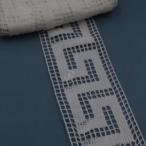 Vintage French Bobbin Lace Trim: 13m Cotton Entredeux with Open Square Pattern